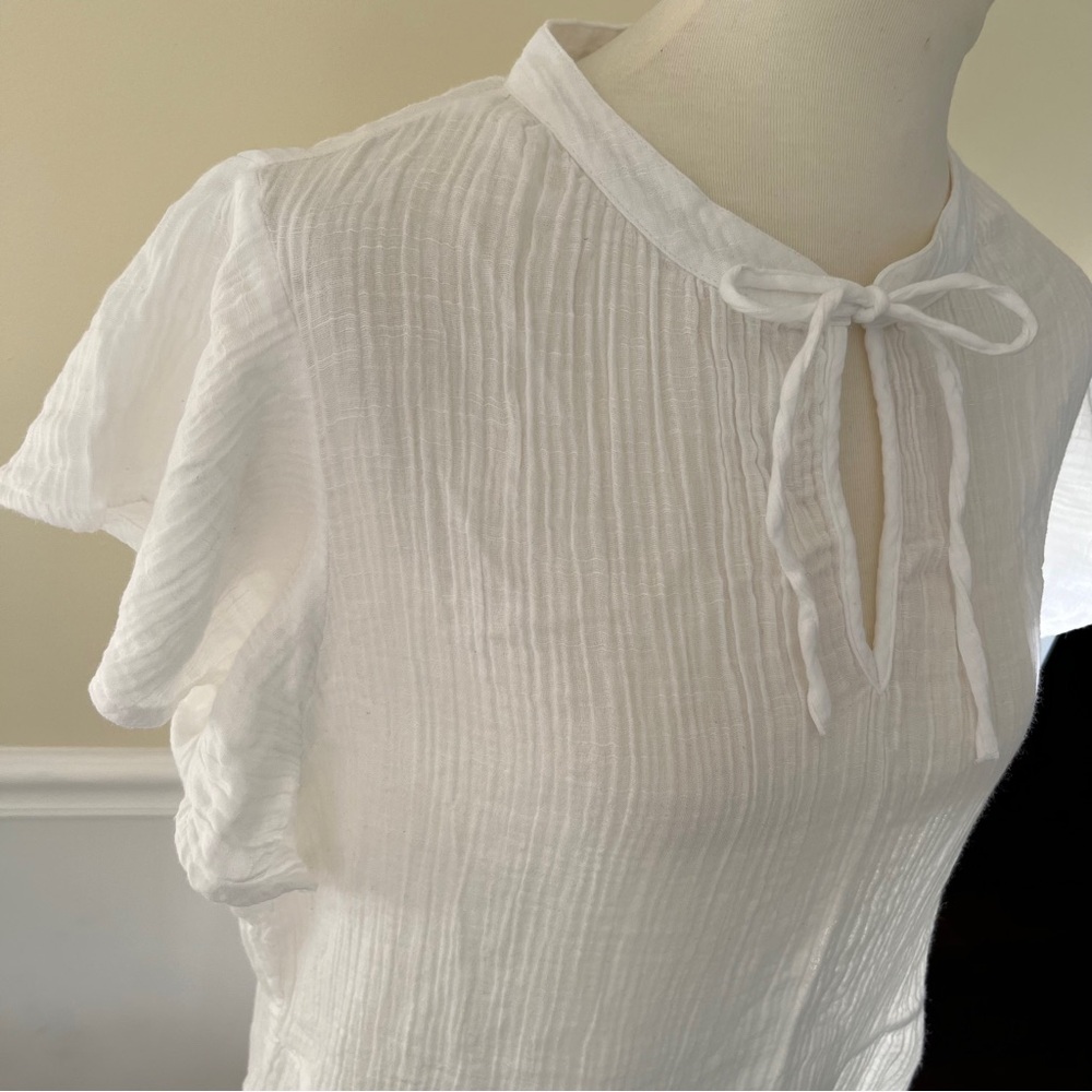 NWT! Style & Co. White Tie-neck Tiered Flutter Sleeve Sundress - 100% Cotton - Picture 3 of 13